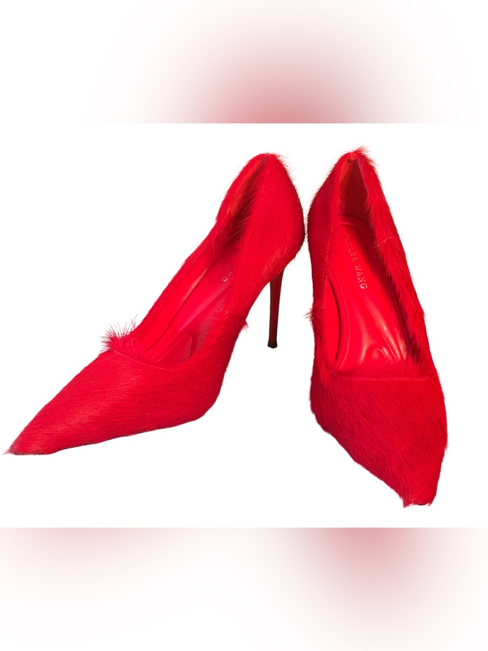 Azalea Wang NWT Stunning Red Dyed Cow Fur Pointed Toe Stiletto Pumps (SH411) - Picture 4 of 11